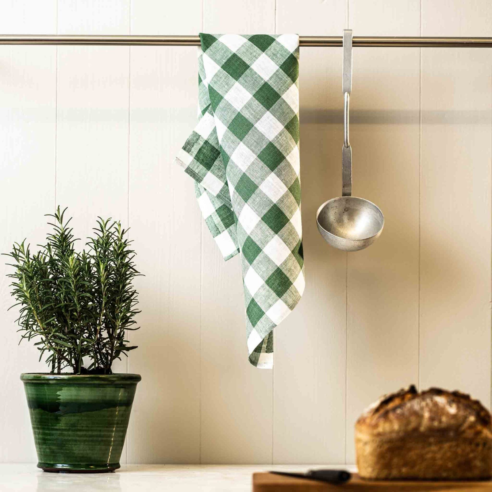 Handduk Gingham – Grön/Vit