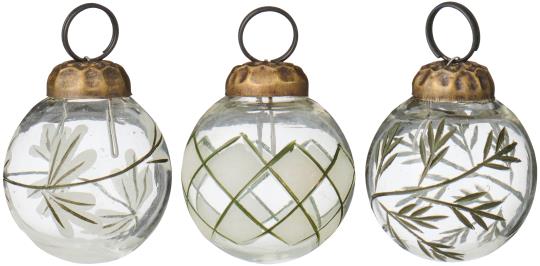 Julgranskulor Mini med gröna mönster i glas, 12-pack – IB Laursen