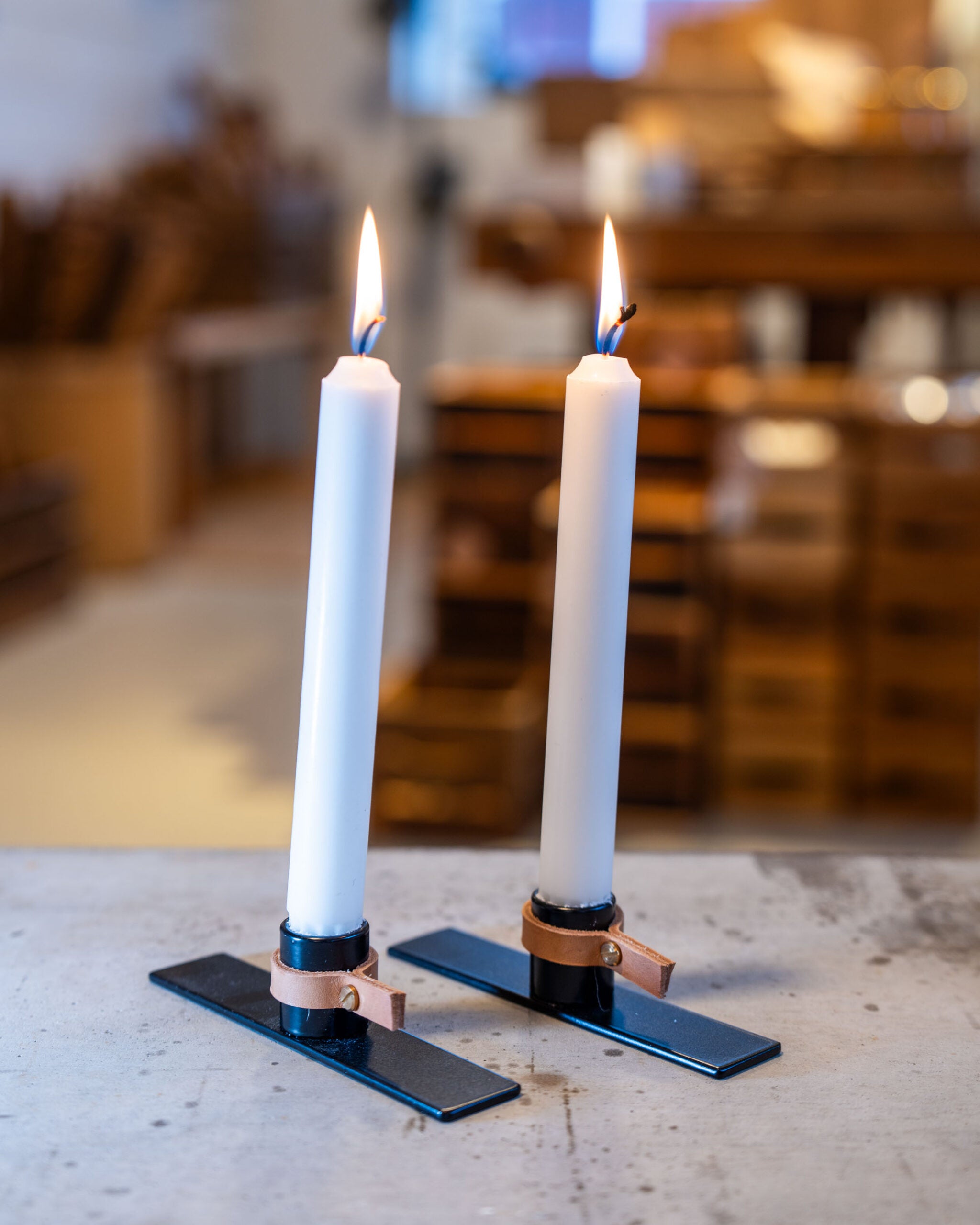 Ljusstake, Järn & Läder, 2-pack, Ladugården 1898