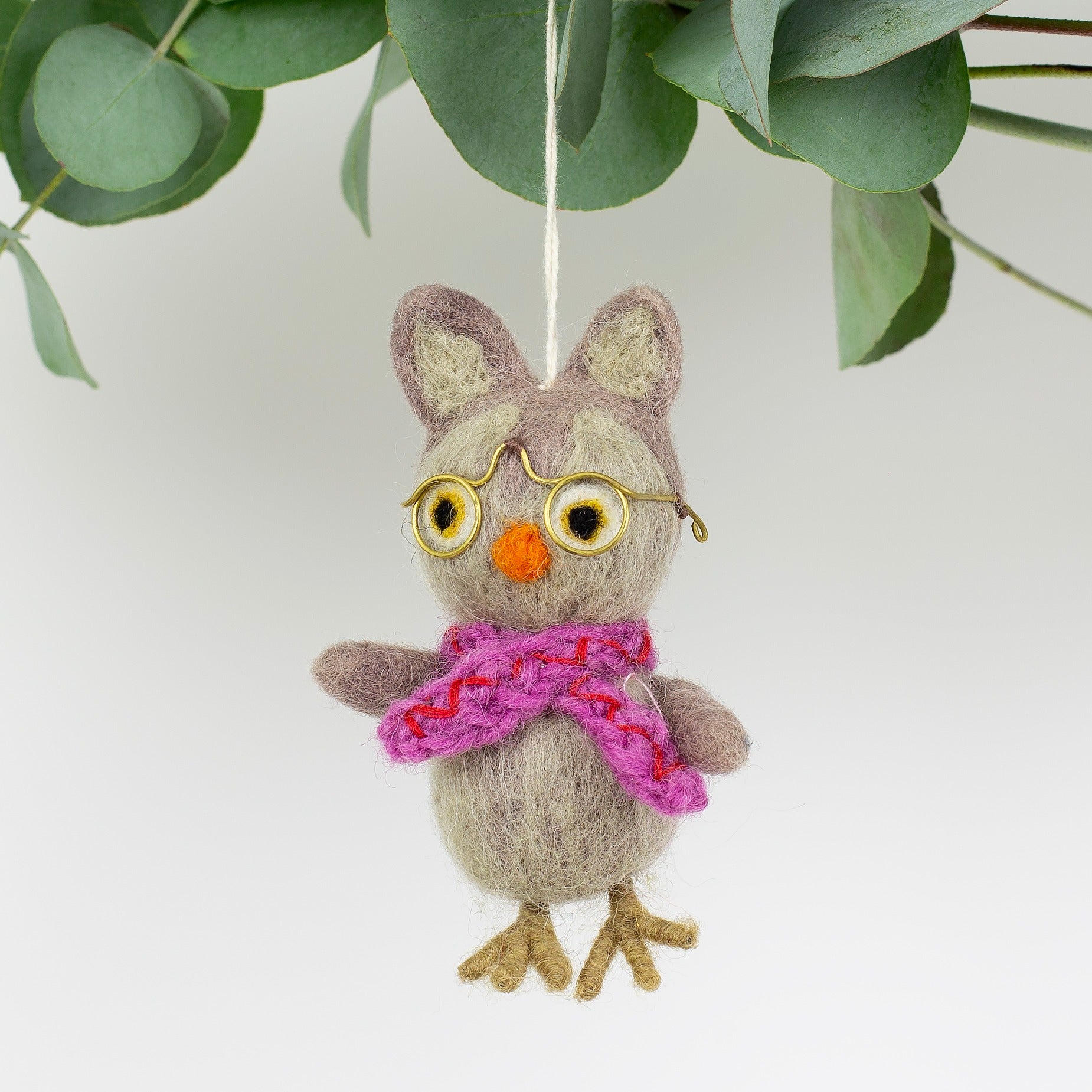 OWL WITH PINK SCARF Hänge